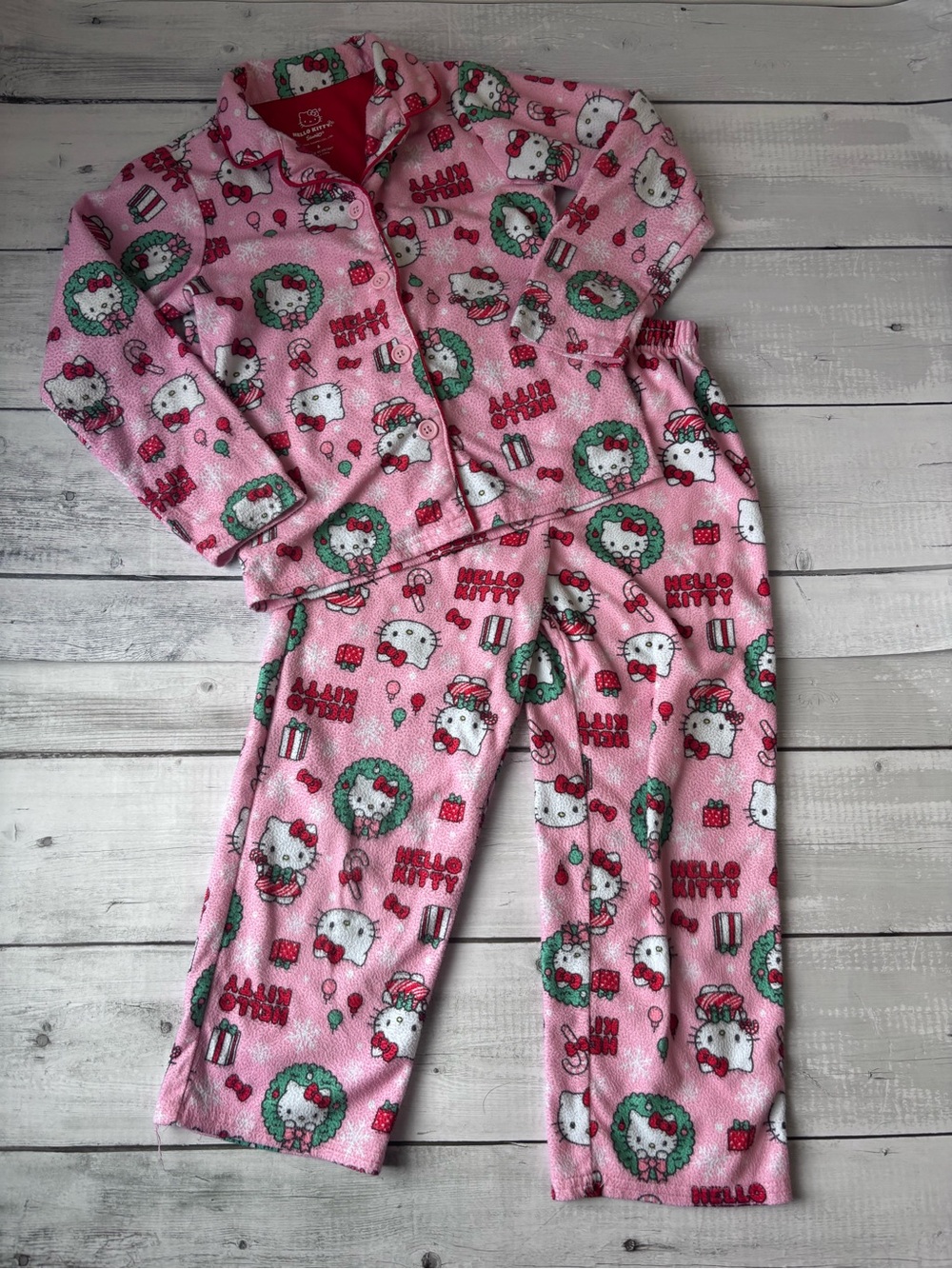 Hello Kitty Pink Girls' Holiday Flannel Pajama Set